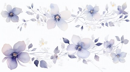  a white and blue floral border with leaves and flowers on a white background.  generative ai