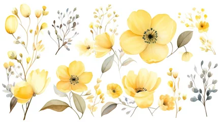 Rolgordijnen  a set of yellow flowers and leaves painted in watercolor.  generative ai © Shanti