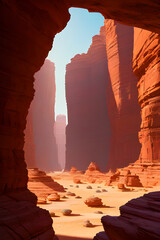 a desert with rocks and caves generative ai