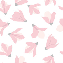 Seamless pattern with delicate magnolia flowers. Abstract buds with petals. Vector graphics.