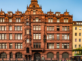 downtown Berlin, view from river Spree at sunset
