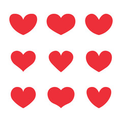 Red hearts shapes set, collection vector art. Hand drawn hearts. Design elements for Valentines day. Vector illustration