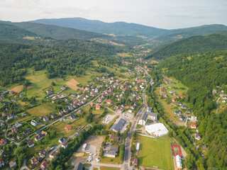 A panorama of the southern part of Zawoja with a view of the Babia Góra massif 