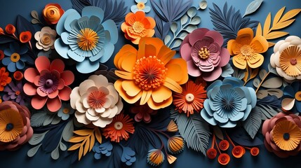 Paper-cut background with diverse floral paper-cut designs