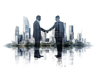 Fototapeta na wymiar Businessmen handshake with city in the background