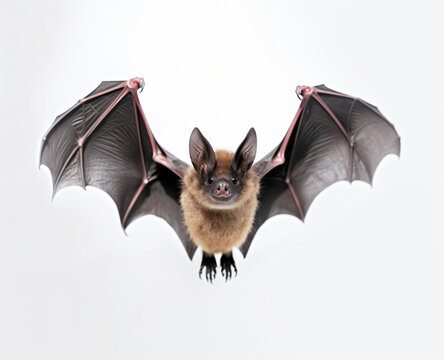 Bat with wings spread on white background