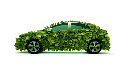Car made of leaves, eco friendly car on white background