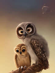 Obraz premium great horned owl in the night, illustration, generative ai