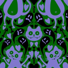 Cartoon animals monsters seamless Halloween cats and ghost pattern for wrapping paper and fabrics and kids clothes
