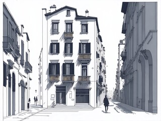 Naklejka premium City street cartoon landscape. AI generated illustration