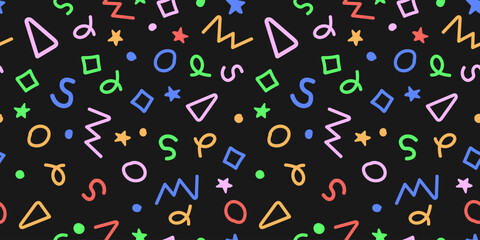 Squiggle doodle seamless pattern. Scribble color illustration.