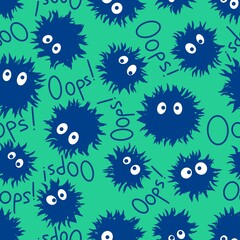 Cartoon monsters seamless kawaii fluffy aliens pattern for Halloween wrapping paper and fabrics and kids