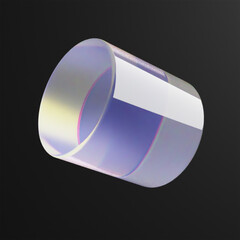 Abstract 3d render of a floating iridescent cylinder on a black background isolated 