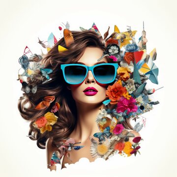 Generative AI image of Trendy fashion woman wearing amazing sunglasses