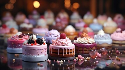 Assorted cakes in captivating colors, shapes, and textures