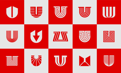 Geometric line abstract letter U logo icon bundle