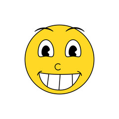 Vintage retro cute emoticon smiley with a happy smiling face. Vector emoji icon