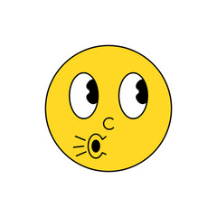Fototapeta premium Retro Vintage Emoticon Whistling in Admiration, Exhaling in Relief, or Denying Guilt. Mischievous Smiley Vector. Editable Emoji Illustration