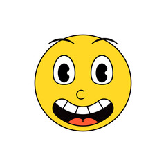 Vintage retro positive with good humor, happy and smiling with open mouth. Smiley emoji vector icon