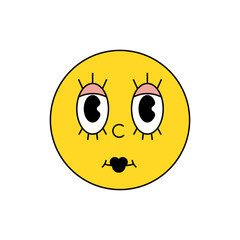 Retro Vintage Female Emoticon with Stylish Makeup. Glamorous and Sophisticated Smiley Vector. Editable Emoji Illustration