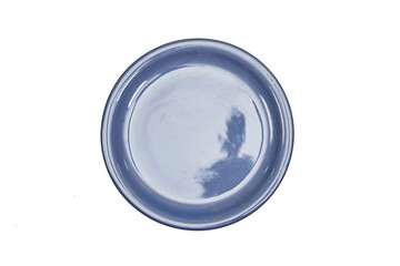 Empty ceramic blue plate isolated on white background