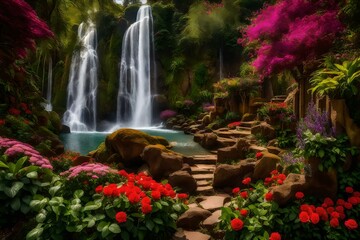 Fototapeta na wymiar waterfall in the garden by Ai Generative