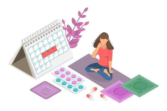 3D Isometric Flat  Conceptual Illustration of Female Contraception