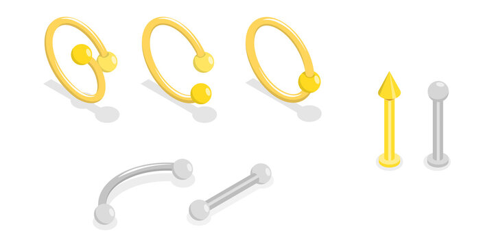3D Isometric Flat  Set of Piercing Jewelry
