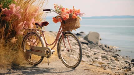 Bicycle with flowers at the beach
