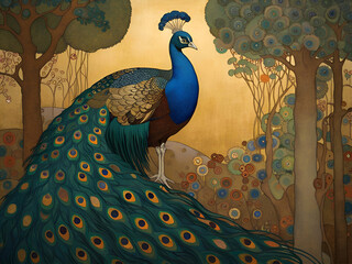 Decorative Art Nouveau Illustration Peacock