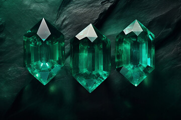 Emerald Trio: Luxe Crystals on Verdant Fabric, Generative AI