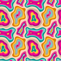 Abstract colorful hand drawn seamless pattern. Bright spots of various shapes. Vector illustration.