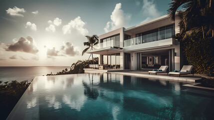 Fototapeta na wymiar Caribbean Dream Retreat: Experience Modern Elegance in a Luxurious Villa with Pool and Jacuzzi