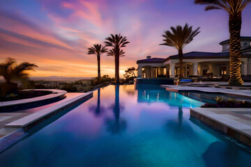 Fototapeta premium Immerse yourself in 'Liquid Horizons', a captivating series showcasing the seamless blend of water and sky through stunning Infinity Edge Swimming Pool designs.