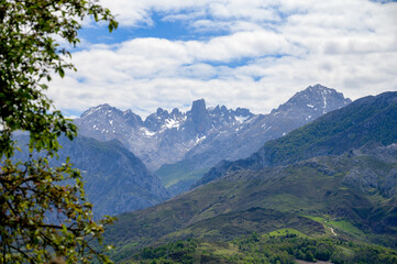Obraz premium View on Naranjo de Bulnes or Picu Urriellu, limestone peak dating from Paleozoic Era, located in Macizo Central region of Picos de Europa, mountain range in Asturias, Spain