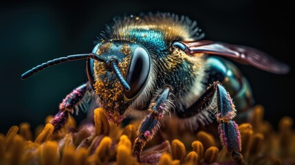 close up of the bee on the sunflower