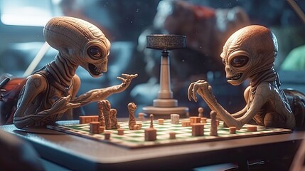 aliens playing table game