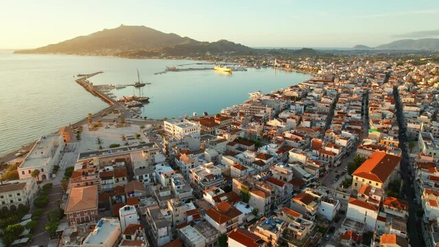 Aerial view of Zakynthos town on Zante island in Greece.