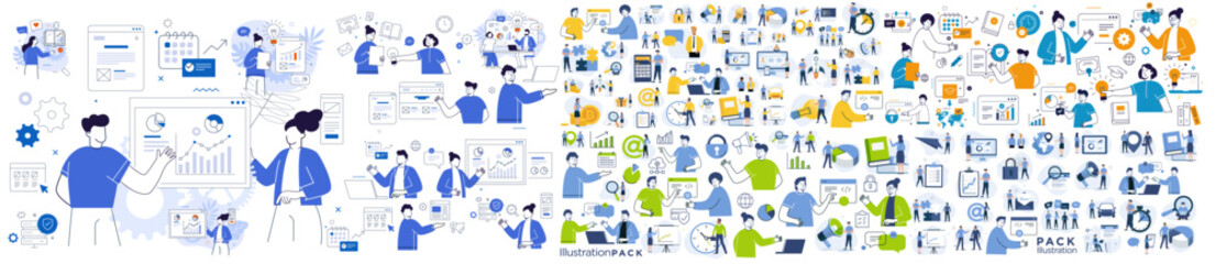 universal collection illustration business, marketing,communication,trading,agency,seo,solution,workflow,platform,web