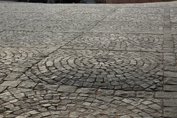 Stone pavement in St. Petersburg, Russia in the evening