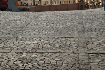 Stone pavement in St. Petersburg, Russia in the evening
