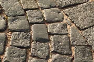 Stone pavement in St. Petersburg, Russia in the evening