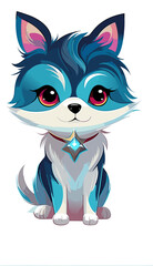 Cartoon Blue Dog. Vector illustration isolated on white background. Sticker.