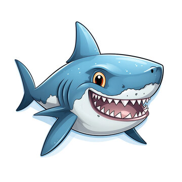 shark cartoon sticker isolated on white