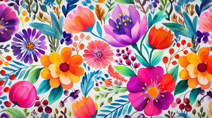 PATRON FLORAL ESTILO ACUARELAS COLORES BRILLANTES 