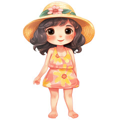 Cute Summer Baby Girl Watercolor Clipart