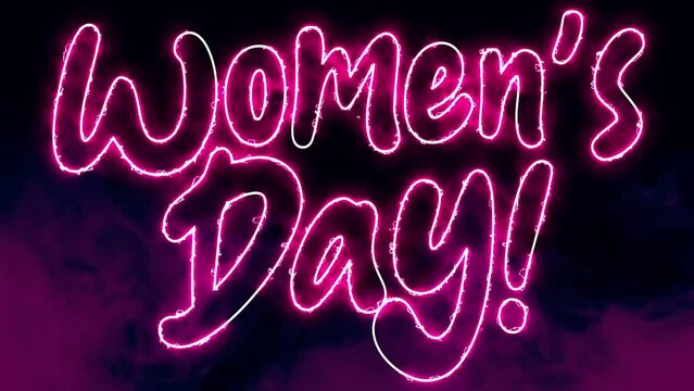 Womens Day text font with light. Luminous and shimmering haze inside the letters of the text Women's Day. 3D Animation. 