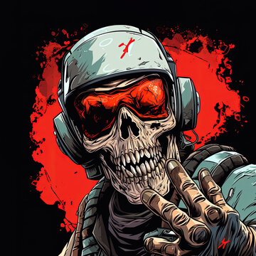 Dead pilot. Zombie pilot smiling and waving. AI generated