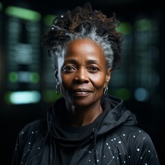 A mature African American woman with technology. Generative AI. 