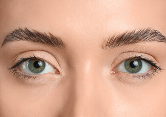 Obraz premium Young woman with green eyes, closeup